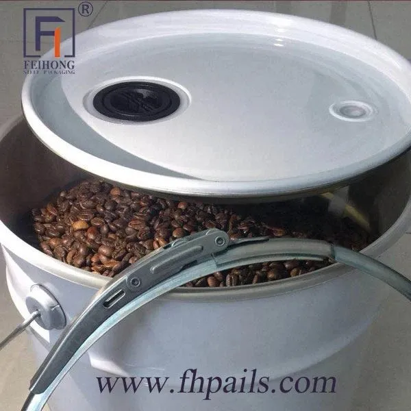 Food Grade Metal Storage Bucket With Valve in The Lid For Storing Coffee Beans